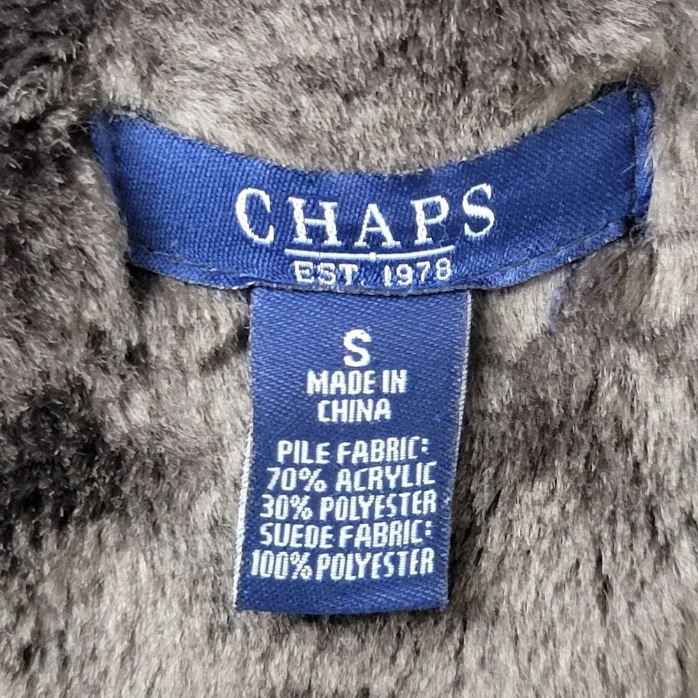 Chaps est 1978 Duffle Coat Womens Small Brown Faux Fur Suede Hooded Long‎ Sleeve